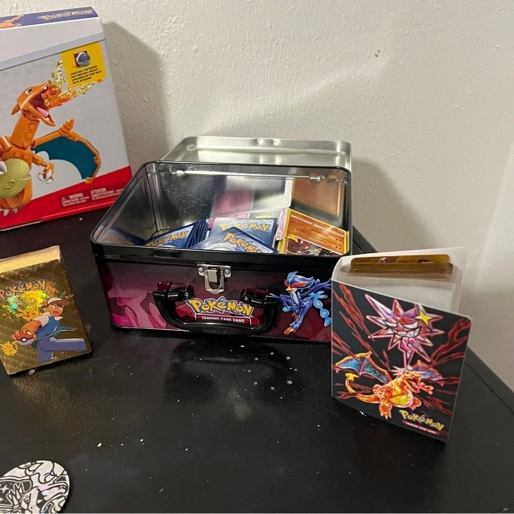 Mega Lego Charmander Pokemon Trading Card Set Pikachu Plush Etc., NWOT & EUC